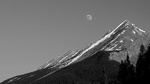Moon over mountain along Icefield Parkway